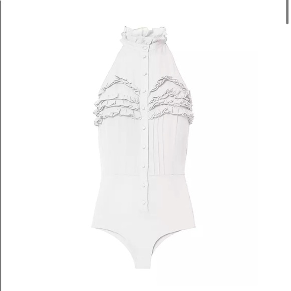 Fleur Du Mal • Ruffle BodySuit Blouse • 100% Silk • Off White • Size 8/10 - Picture 2 of 8